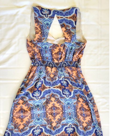 Anthropologie Maeve Medallion Maxi Dress Sz 4 Damask Silk Sleeveless Multi Blue - Picture 9 of 16